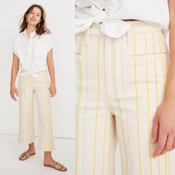 NEW Madewell Emmett Wide-Leg Crop Pants Stripe 34T - Picture 1 of 5